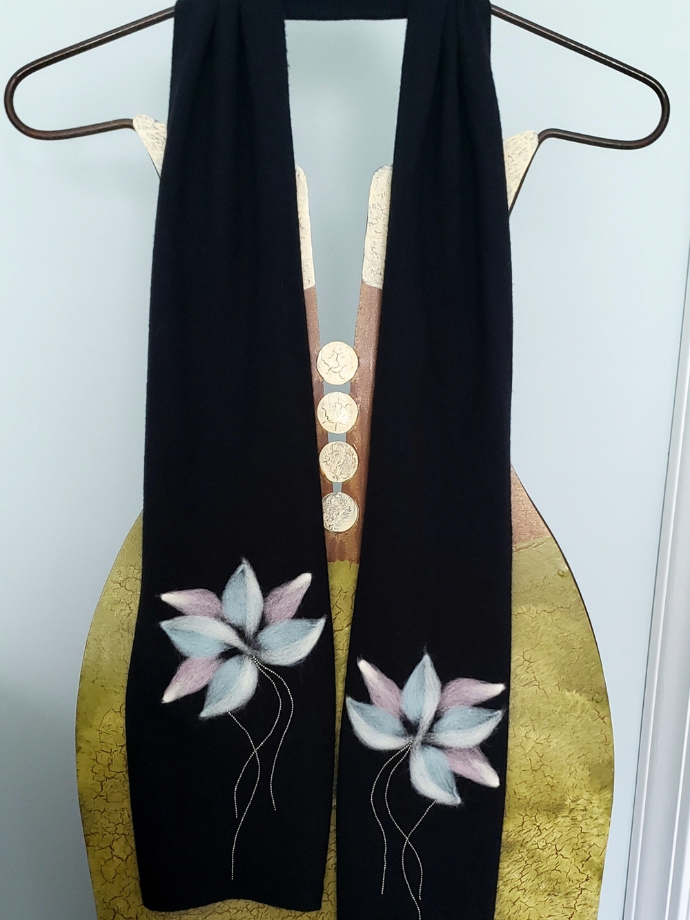 Elegant Black Floral Felted Scarf